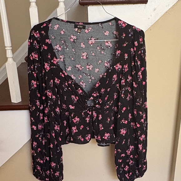 AFRM Tops - AFRM Black Top with Pink Floral Print